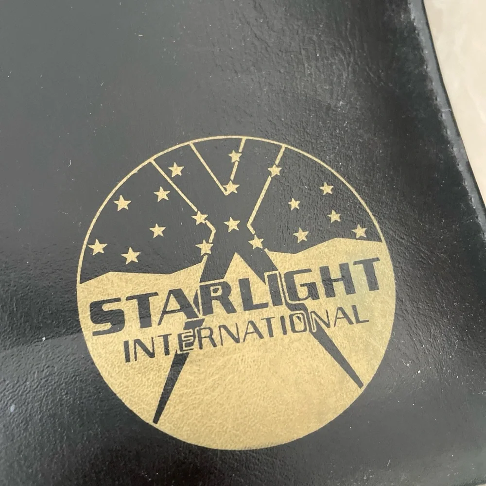 Vintage Starlight International Portfolio Black Vinyl Gold Logo Bifold Handles